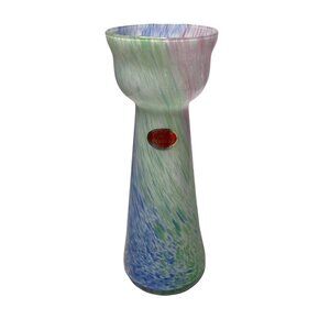 Vtg Murano Lavorazione Italian Pastel Art Glass Vase Pink Blue Green Splatter